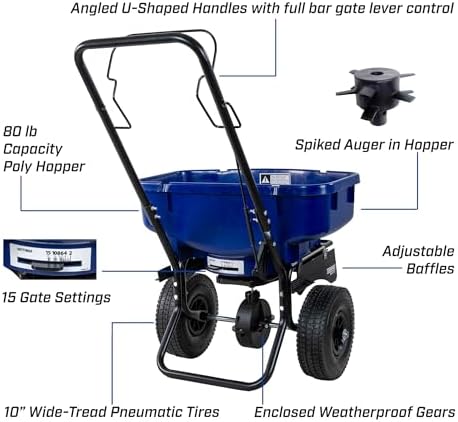 CHAPIN 88000A SaltPro 80 lb Salt Spreader, Walk-Behind, Ice Melt, 10" Tires