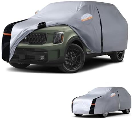 Multi-Layer Car Cover Custom Fit for Kia Telluride(2016-2026), 100% Waterproof All Weather for Automobiles, Gift with Towel, Heavy Duty Car Covers for Rain Sun UV Protection with Door Zipper