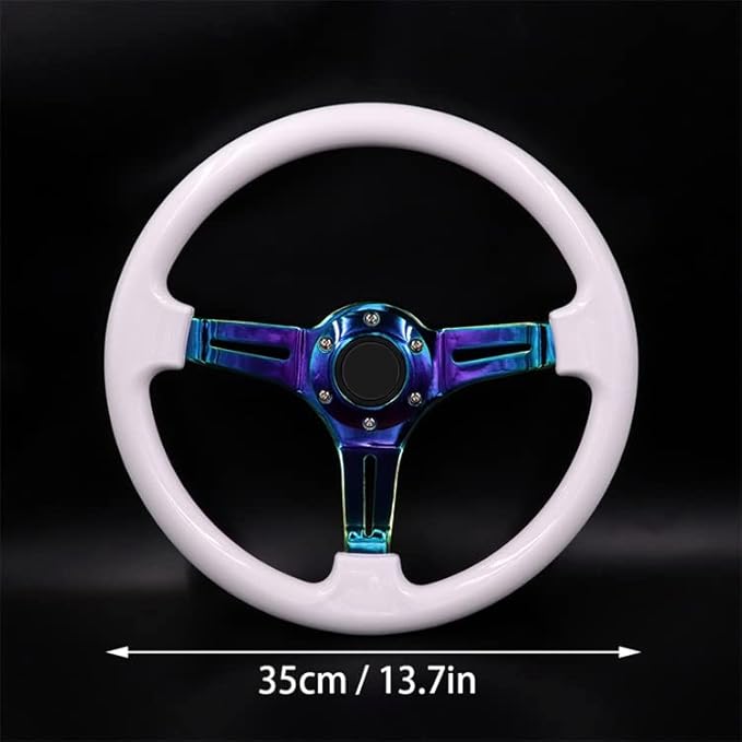 Car Sports Steering Wheel With Rainbow Spokes Classic White Racing Steering Wheel Fit Car and Simulation Pc Game Boat