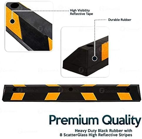 ZONETECH Parking Stopper for Garage Heavy Duty Rubber Parking Curb Stops 72” Garage Parking Stops 50-Pack Premium Quality Garage Wheel Stop Professional Grade w/Yellow Reflective Tape Bolts Included