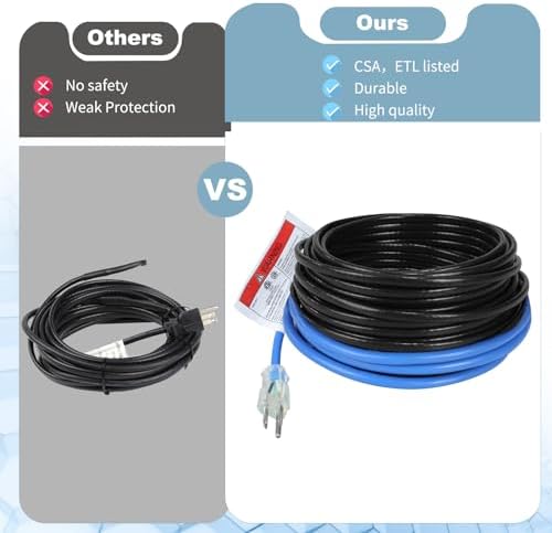 60FT Roof & Gutter De-Icing Cable, 5W/ft Heat Tape