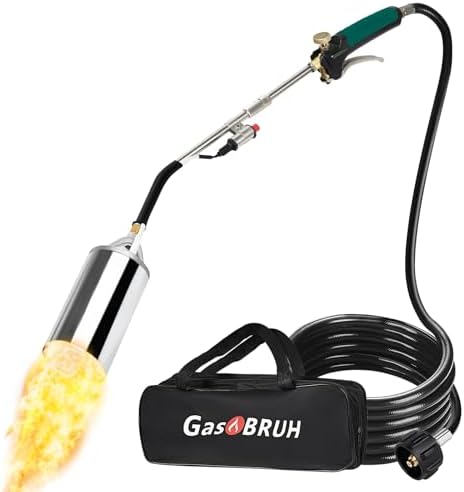 GasBRUH Propane Torch Burner Weed Torch High Output 360,000 BTU with 10FT Hose,Heavy Duty Blow Torch with Flame Control and Turbo Trigger Push Button Igniter,Torch Weed Burner for Wood Ice Snow Road