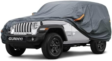 GUNHYI Premium Car Cover Custom Fit Jeep Wrangler 2 Door CJ YJ JK JL(1987-2026), 16 Layers Heavy Duty Car Cover Waterproof All Weather with Zipper Door for Sun Rain Snow Dust Uv Protection