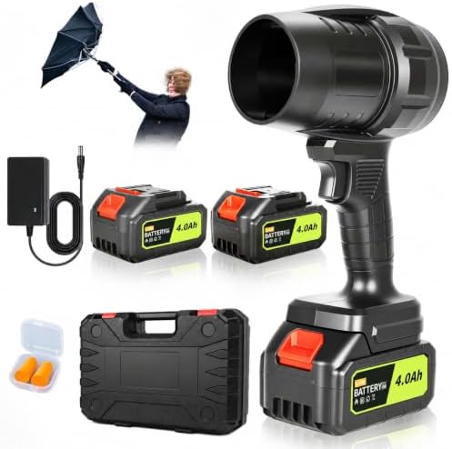 980,000 RPM Cordless Leaf Blower with 2 x 4.0Ah Batteries & Fast Charger, Handheld Rechargeable Electric Blower, Turbo Jet Blower for Lawn Care, Snow, Yard & Car Drying, Gift for Men/Father/Husband