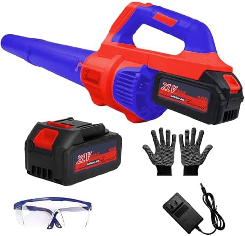 Leaf Blower Cordless with Battery and Charger, 500 CFM/200 MPH, Electric Leaf Blowers with 2 Speeds, 2 Extended Tubes, 1 x 2.0 Ah Battery-Powered Leaf Blowers for Lawn Care, Blowing Leaves, Yard(RED)