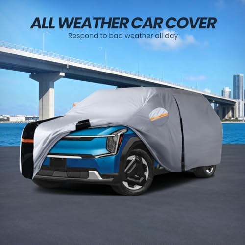 Multi-Layer Car Cover Custom Fit for Kia EV9 (EV)(2023-2026), 100% Waterproof All Weather for Automobiles, Gift with Towel, Heavy Duty Car Covers for Rain Sun UV Protection with Door Zipper
