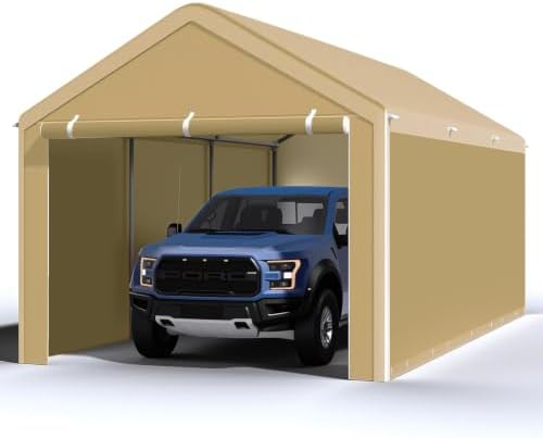 Morngardo Carport 10'x20' Heavy Duty Car Canopy Portable Garage with Removable Sidewalls & Doors for Truck Boat Car Port, Party, Storage (Khaki)