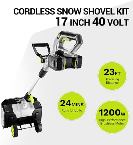 Cordless Snow Shovel: DEKOPRO 40V|17-Inch Cordless Snow Blower，Electric Snow Shove with Adjustable Chute, Lightweight Electric Snow Blower for Sidewalks & Stairs (2×20V Batteries)