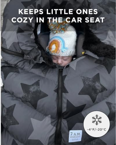 7AM Enfant Car Seat Covers - Cocoon Baby Cover for Boys & Girls, Rain & Snow Repellent, Breathable Windproof, Center Zipper, Universal Fit for Infant Car Seat (0-12M) (Stella)