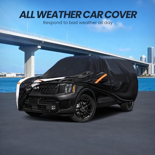 Multi-Layer Car Cover Custom Fit for Kia Telluride(2016-2026), 100% Waterproof All Weather for Automobiles, Gift with Towel, Heavy Duty Car Covers for Rain Sun UV Protection with Door Zipper
