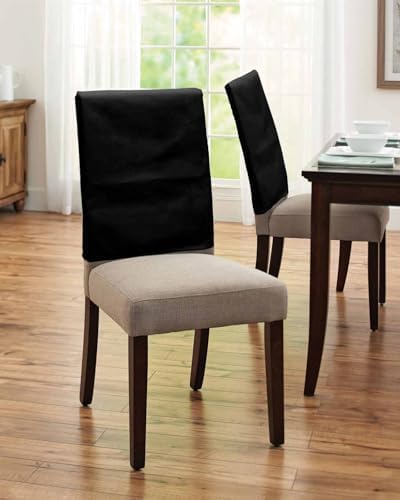 Solid Black Chair Back Covers Set of 6 Pure Black Color Simple Modern Minimalism Washable Removable Chair Cover Slipcover Protector for Dining Room Hotel Party Holiday Decor