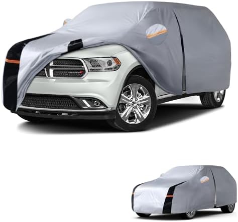 Multi-Layer Car Cover Custom Fit for Dodge Durango(1998-2026), 100% Waterproof All Weather for Automobiles, Gift with Towel, Heavy Duty Car Covers for Rain Sun UV Protection with Door Zipper