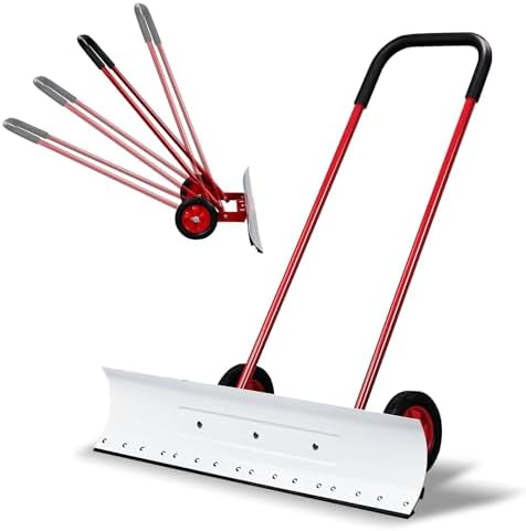 Outvita 39" Snow Pusher Shovel with Wheels and Angled Blade, Red & White