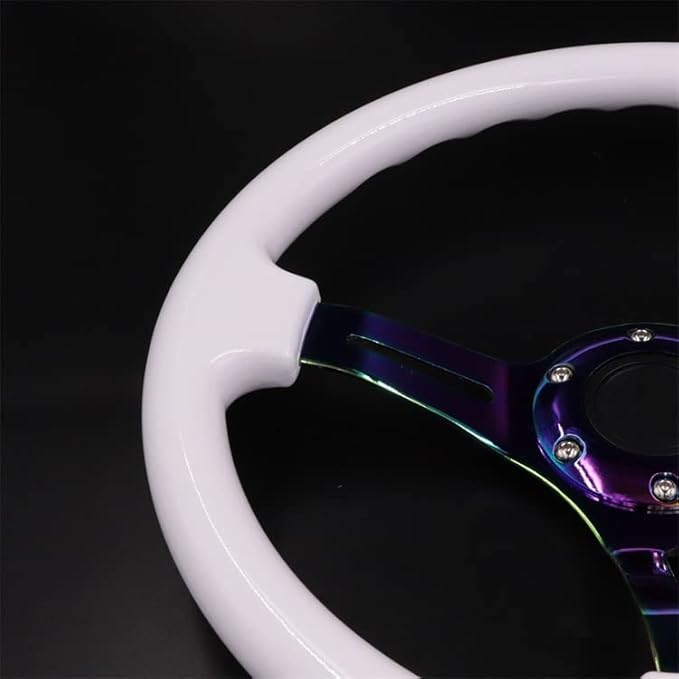 Car Sports Steering Wheel With Rainbow Spokes Classic White Racing Steering Wheel Fit Car and Simulation Pc Game Boat