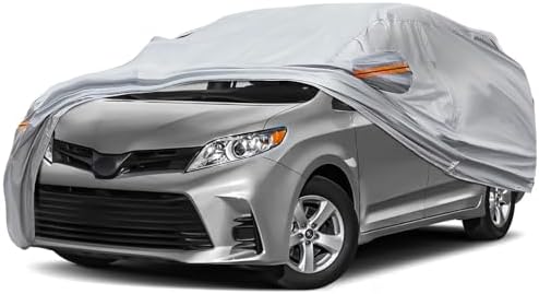 6-Layer Full Car Cover is All-Weather Waterproof, Universal in All Seasons, Snow Prevention Rainproof, Acid Rainproof, Sunscreen, Ultraviolet-Proof, Fit MPV 199"-210" Orange Reflective Strip