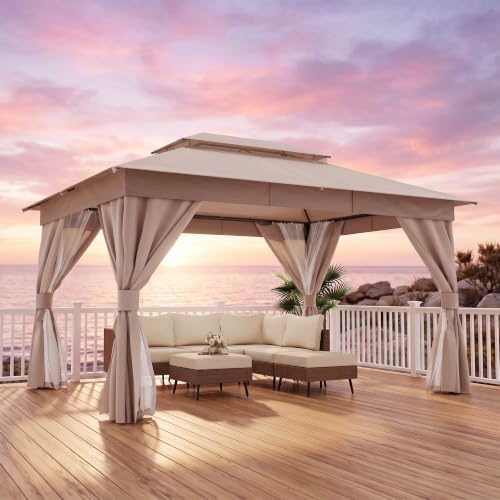 LAUSAINT HOME 10x12 Gazebo Canopy with Netting, Curtains & Double Roof