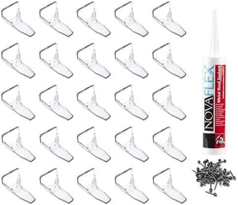 JSP Manufacturing Clear Plastic Alpine 25 Piece Mini Snow Guards with Mounting Hardware for Adhesive or Mechanically Fasten on Metal Roofs (Snow Guards with Wood Screws & Sealant)