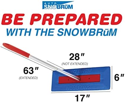 SNOBRUM - Snow Remover for Cars and Trucks - 28 to 63 Inch Automotive Snow Brush with Foam Head and 4 Piece Handle - Made in The USA, Push-Broom Design - No-Scratch Snow Removal - 2 Pack