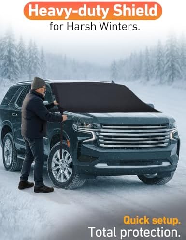 EcoNour Car Snow Cover Compatible for Chevrolet Tahoe | Windshield Cover for Ice and Snow with S-Hook Straps | Heavy-Duty 600D Oxford Winter Car Cover, Waterproof & Anti-Slip