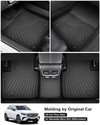 Powerty Floor Mats for 2023 2024 2025 Mercedes Benz GLC?GLC 300?GLC 350e?4Matic All Weather 3D TPE Anti-Slip Car Liners for 1st & 2nd Row Accessories