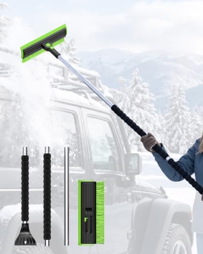 helloleiboo 55.7" Snow Brush and Ice Scrapers for Car Windshield, Green