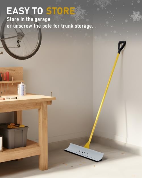 TUFFIOM Snow Pusher Shovel for Driveway with Wheels, 29"/39" Wide Heavy Duty Push Snow Plow Shovel, Wheeled Rolling Snow Shovels for Removal Adjustable Angle & Height Handle (Yellow(29 inch))