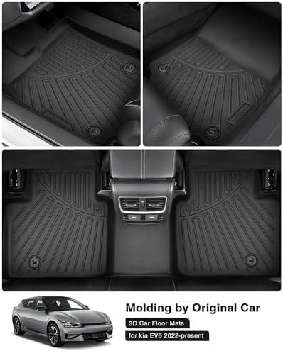 Powerty Floor Mats for 2022-2025 2026 Kia EV6 All Weather 3D TPE Anti-Slip Car Liners for 1st & 2nd Row Accessories