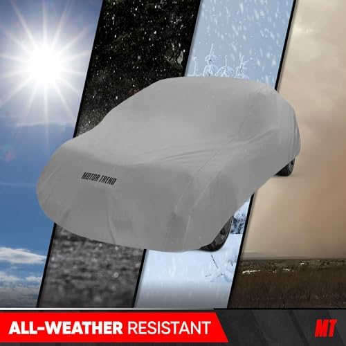 Motor Trend Breathable Lightweight Car Cover, Anti-Moisture Build-Up Water-Resistant Scratch-Resistant Travel-Friendly, Universal Fit for Cars SUVs Trucks Vans All-Weather Outdoor/Indoor, (XXL) 228" L