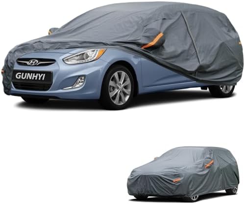 GUNHYI Premium Car Cover Custom Fit Hyundai Accent Hatchback, 16 Layers Heavy Duty Car Cover Waterproof All Weather with Zipper Door for Sun Rain Snow Dust Uv Protection