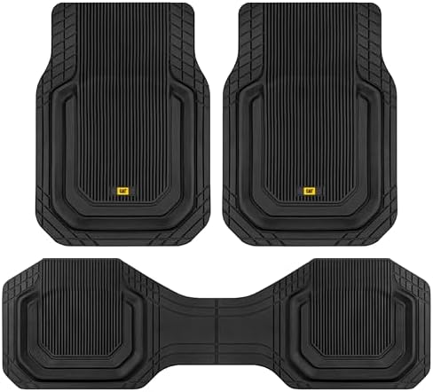 Cat® ToughLiner™ Universal Car Floor Mats for Truck SUV Sedan - Heavy Duty Trim to Fit All Weather Protection - Flexible Rubber Floor Liners - Front Rear Black Automotive Mats
