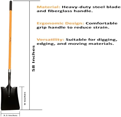 Ashman Heavy-Duty Transfer Shovel (6 Pack) with 47-Inch long Durable Handle and Blade- Ideal for Construction, Landscaping, Gardening, and Snow Removal- Durable, Rust-Resistant, and Multipurpose Scoop