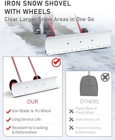 Outvita 39" Snow Pusher Shovel with Wheels and Angled Blade, Red & White