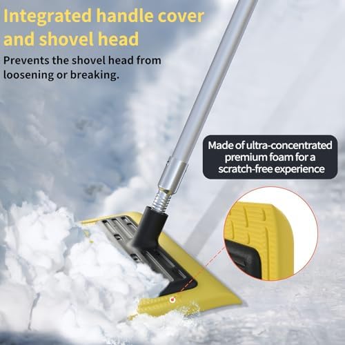 Never-Scratch SnowBuster,21-Foot Snow Roof Rake,EVA Soft Foam Pad Snow Removal Tool,Heavy-Duty Aluminum Handle,S-Shaped Push/Pull Design for House Roof,Solar Panels,Car Snow, and Leaves,Yellow