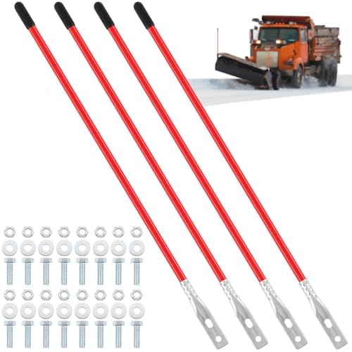 Lasnten 4 Pcs 27 Inch Snow Plow Blade Markers Guide Kit Boat Trailer Poles Steel Wire Inside Bolt on Bumper High Visibility Easy Installation for ATV Western Snowplows Trucks (Red)