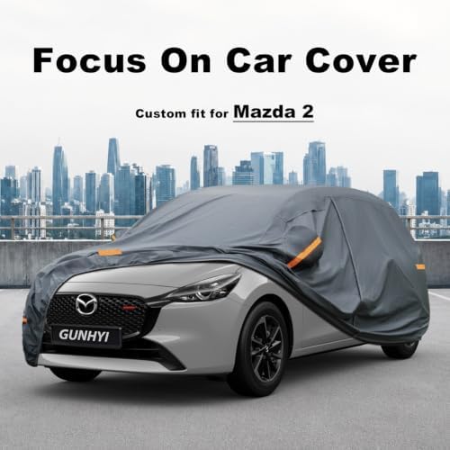 GUNHYI Premium Car Cover Custom Fit Mazda 2, 16 Layers Heavy Duty Car Cover Waterproof All Weather with Zipper Door for Sun Rain Snow Dust Uv Protection