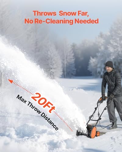 VEVOR Corded Electric Snow Shovel, 12A 17-inch Snow Shovel, 60° Adjustable Chute, 20 ft Throwing Distance, Snowthrower with Dual Safety Switch, Winter Ice Removal Tool for Driveway Sidewalk Patio