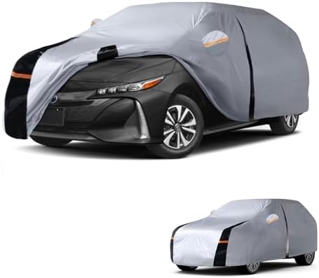 Multi-Layer Car Cover Custom Fit for Toyota Prius(2011-2026), 100% Waterproof All Weather for Automobiles, Gift with Towel, Heavy Duty Car Covers for Rain Sun UV Protection with Door Zipper