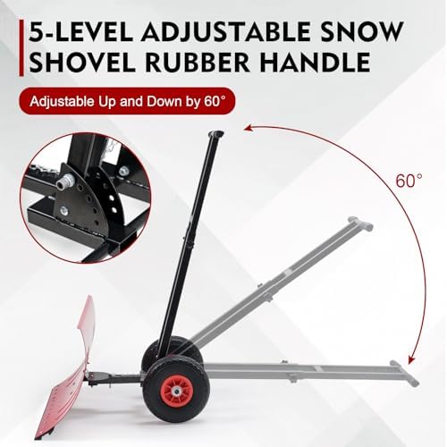 Snow Shovel with Wheels, 29X16.5inch Angled Steel Blade，Heavy-Duty Snow Shovel Pusher and Plow with Height Adjustable Handle for Driveway and Efficient Snow Removal (29 Inch X16.5 Inch)