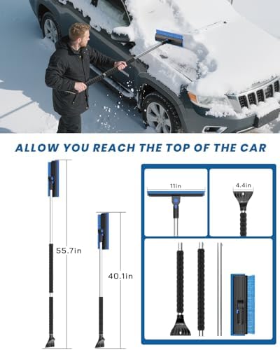 helloleiboo 55.7" Snow Brush and Ice Scrapers for Car Windshield, Blue