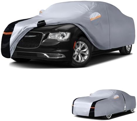 Multi-Layer Car Cover Custom Fit for Chrysler 300(2004-2026), 100% Waterproof All Weather for Automobiles, Gift with Towel, Heavy Duty Car Covers for Rain Sun UV Protection with Door Zipper