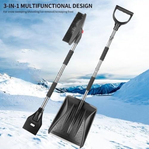 3 In1 Multi Functional and Extendable Snow Removal Shovel Three in One Snow Shovel Vehicle Mounted Snow Removal Shovel(Silver)