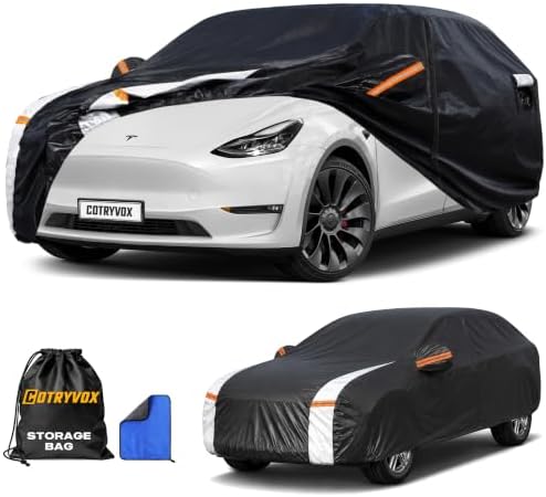 Multi-Layer Custom Fit Car Cover for Tesla Model Y/Model Y Juniper(2020-2026), Upgraded Waterproof All-Weather Full Exterior Cover with Charging Port and Zipper, for Snow Rain Dust and UV Protection.