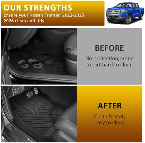 Powerty Floor Mats for Nissan Frontier 2022-2026 2027(Crew Cab with 2nd Row Under-Seat Storage) All Weather 3D TPE Anti-Slip Truck Liners for 1st & 2nd Row Accessories