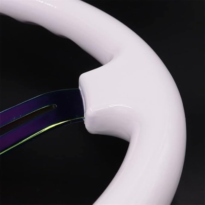 Car Sports Steering Wheel With Rainbow Spokes Classic White Racing Steering Wheel Fit Car and Simulation Pc Game Boat