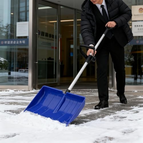 Heavy Duty Snow Shovel with D-Grip Handle Aluminum Strip Ergonomic Design for Driveway Car Garage and Home Garden Outdoor Use (Blue)