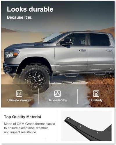 Kiwi Master No Drill Mud Flaps for 2019-2024 Dodge Ram 1500 Without Fender