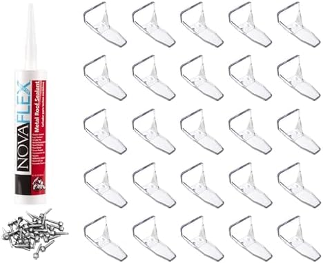 JSP Manufacturing Clear Plastic Alpine 25 Piece Mini Snow Guards with Mounting Hardware for Adhesive or Mechanically Fasten on Metal Roofs (Snow Guards with Metal Screws & Sealant)