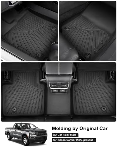 Powerty Floor Mats for 2022 2023 2024 2025 Nissan Frontier (Crew Cab with 2nd Row Under-Seat Storage) All Weather 3D TPE Anti-Slip Car Liners for 1st & 2nd Row Accessories