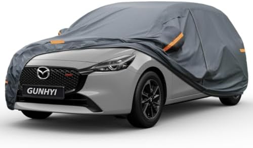 GUNHYI Premium Car Cover Custom Fit Mazda 2, 16 Layers Heavy Duty Car Cover Waterproof All Weather with Zipper Door for Sun Rain Snow Dust Uv Protection