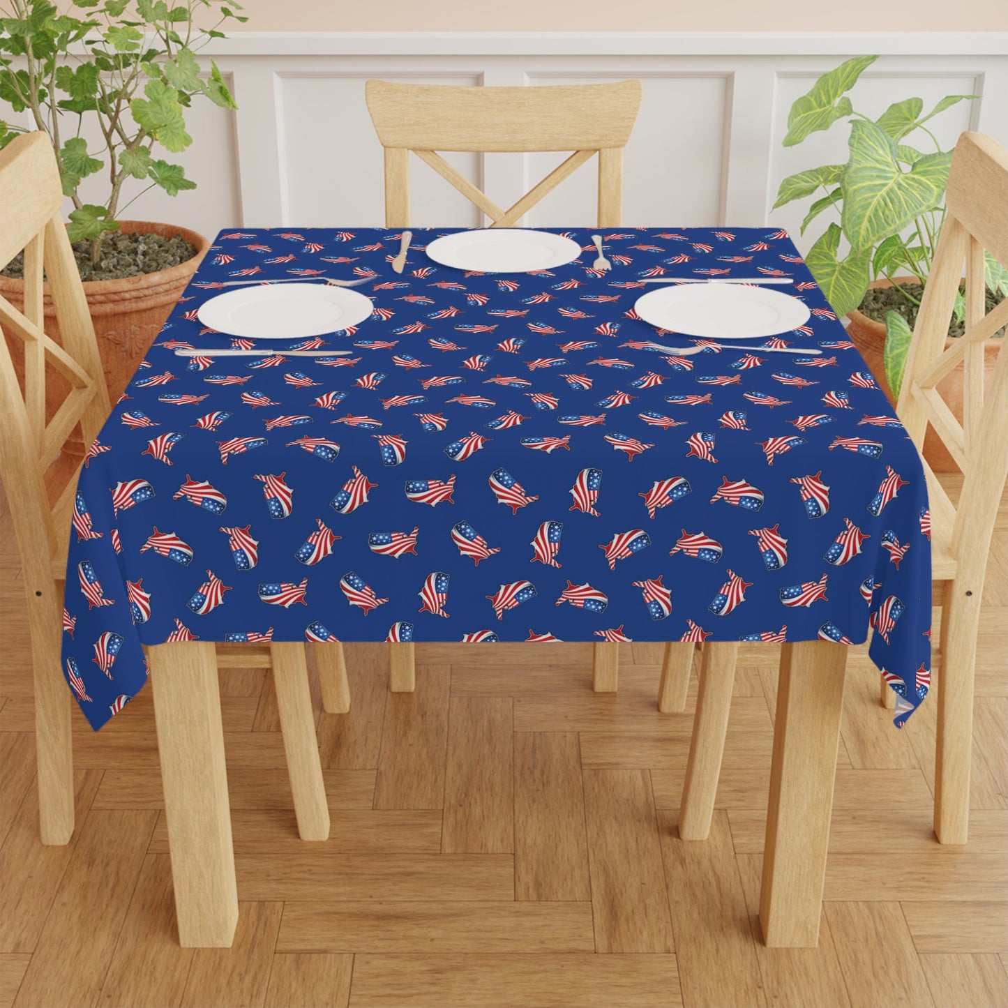 Patriotic USA Map Tablecloth – Red, White & Blue All-Over Print
